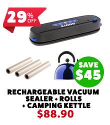 Rechargeable Lithium Vacuum Sealer + Vacuum Sealer Rolls 3-Pack + Camping Kettle