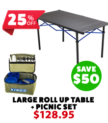 Aluminium Roll Up Camping Table Large + Picnic Set - 37 Piece