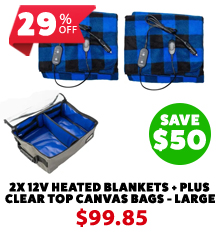 2x 12V Heated Blanket + Plus Clear Top Canvas Bag - Large