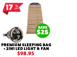 Premium Sleeping bag -5°C to 5°C Degrees Celsius Right Zipper + 2in1 LED Light & Fan