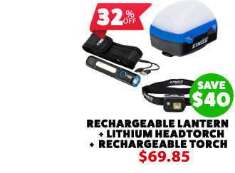 Lithium Rechargeable LED Camp Lantern + Plus Lithium LED Headtorch + Plus Lithium Rechargeable Torch