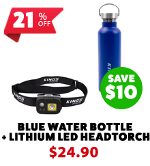 Blue Water Bottle + Lithium LED Headtorch