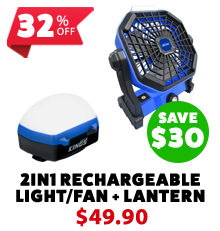 2in1 Lithium Rechargeable LED Light/Fan + Lithium Rechargeable LED Camp Lantern