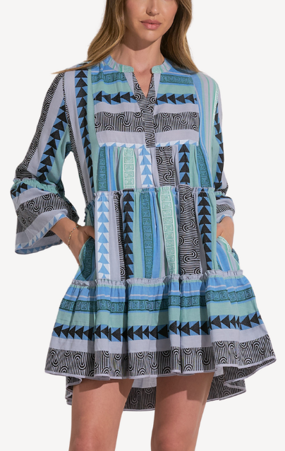 Chateau Aztec A Line Long Sleeve Short Dress