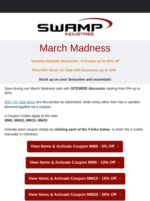 🎸🎹🎤🎧 Sitewide Savings: Up to 20% Off in SWAMP’s March Madness Sale!