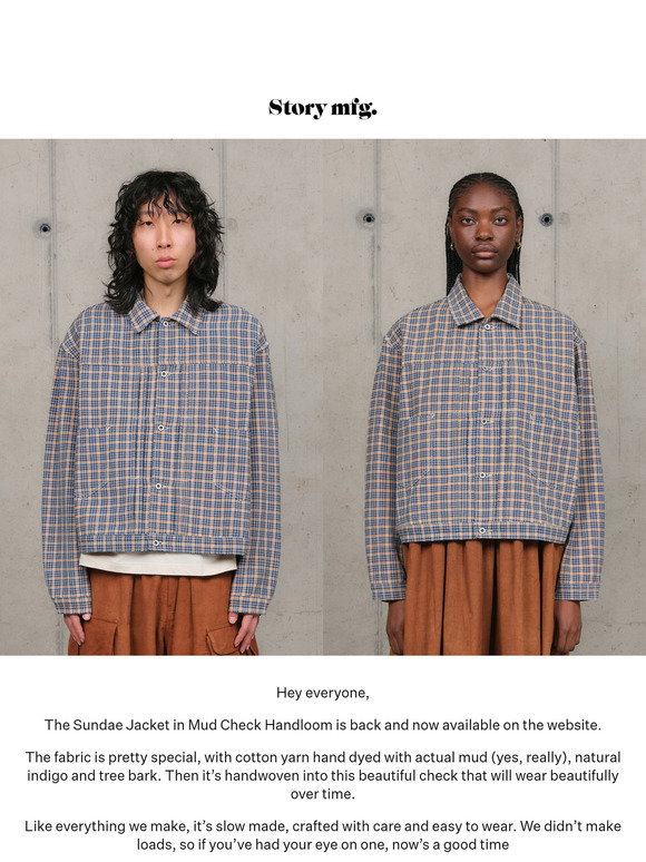 STORY mfg: Restock - The Sundae Jacket in Mud Check Handloom | Milled