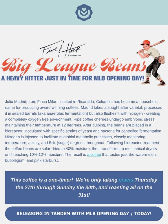 Big League Coffee from Five + Hoek - Launching for Baseball's Opening Day