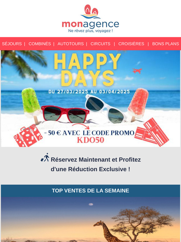 🎉 Happy Days en folie : -50 euros sur vos vacances de rêve avec le code KDO50