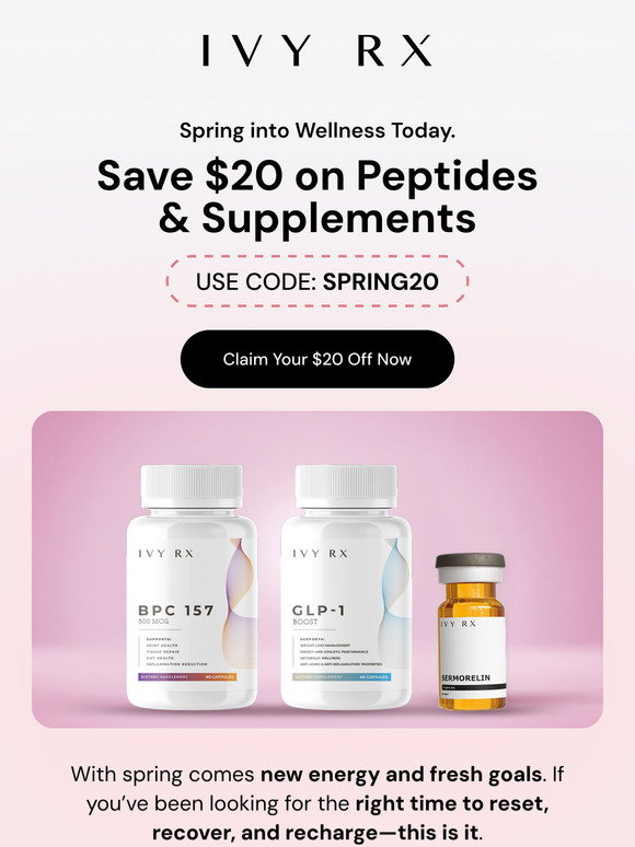 IVY RX: Spring Sale: $20 Off Peptides & Supplements! | Milled IVY RX: Spring Sale: $20 Off Peptides & Supplements! | Milled