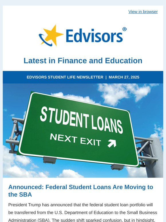 U.S. Department of Education, Student Loan Updates, and More
