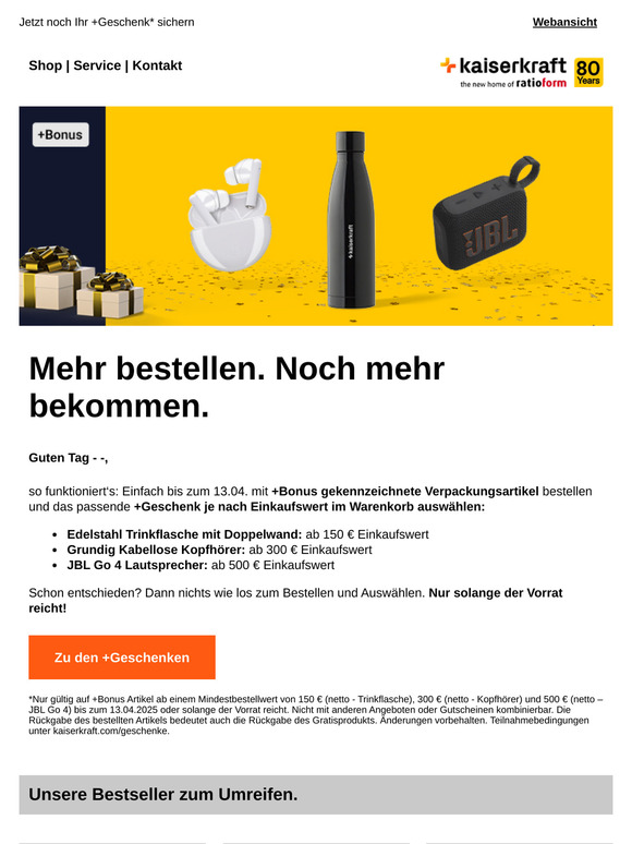 Nur noch bis 13.04: Gratis Geschenk zu jeder Bestellung oben drauf!