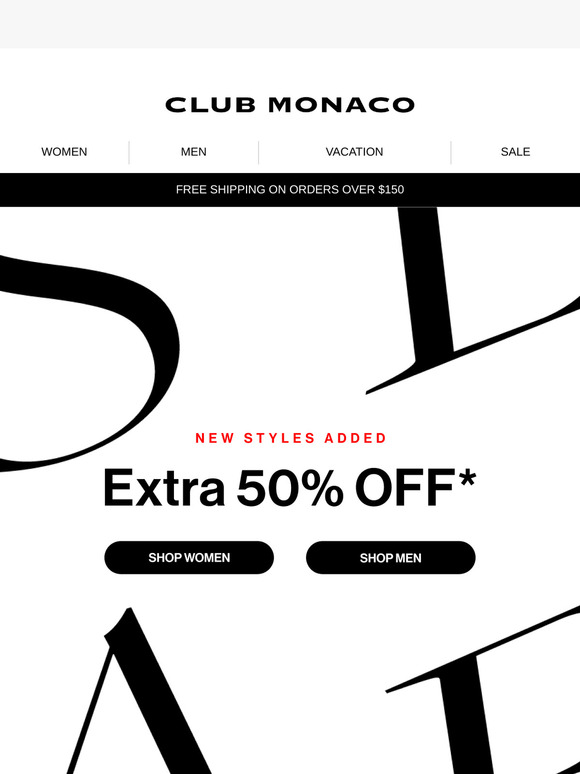 EXTRA 50% OFF new styles on sale