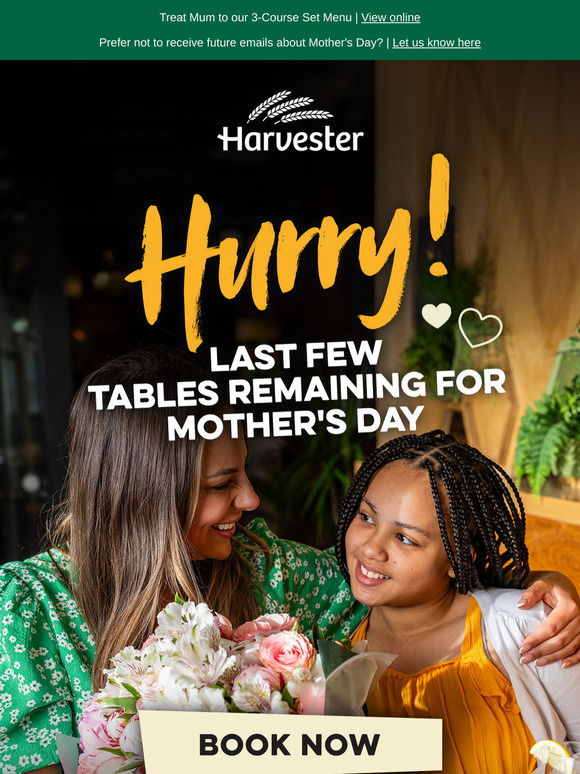 Last chance to book - only a few remaining tables for Mother's Day 💐