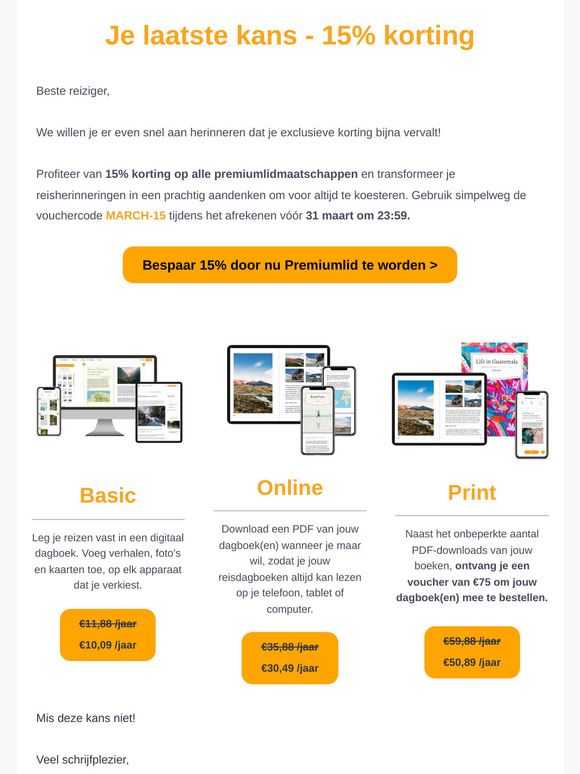 De tijd dringt om te profiteren van 15% korting! ⏰