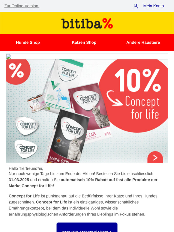 ERINNERUNG: 10% Rabatt auf Concept for Life! 🐶🐱