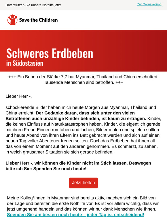 Schweres Erdbeben hat die Länder Myanmar, Thailand & China getroffen – Kinder brauchen jetzt Ihre Hilfe!