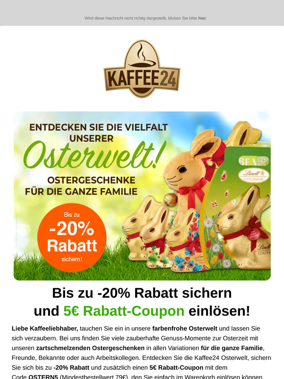 Lindt Osterartikel 🐰🌷 Jetzt 5€ Rabatt-Coupon + bis zu 20% Rabatt sichern!