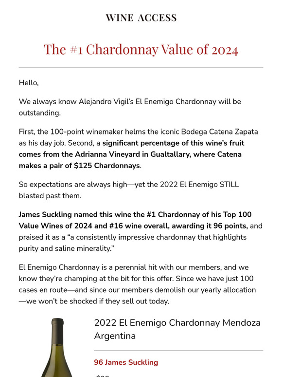 96 Points, #1 Chardonnay Value of 2024!
