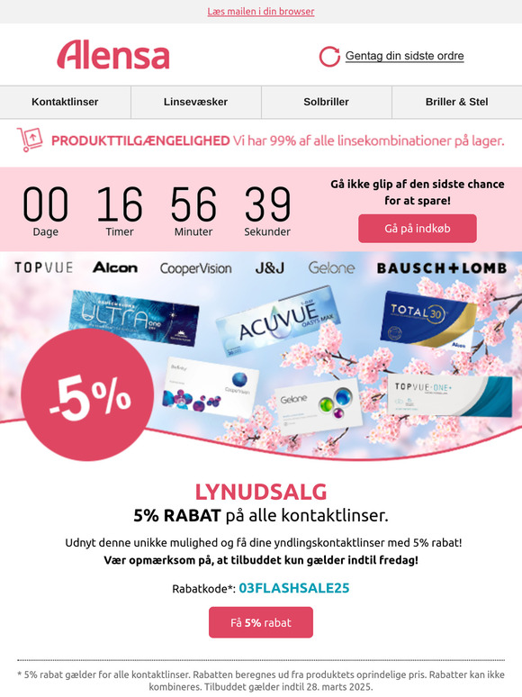 5% rabat på alle kontaktlinser slutter i dag.