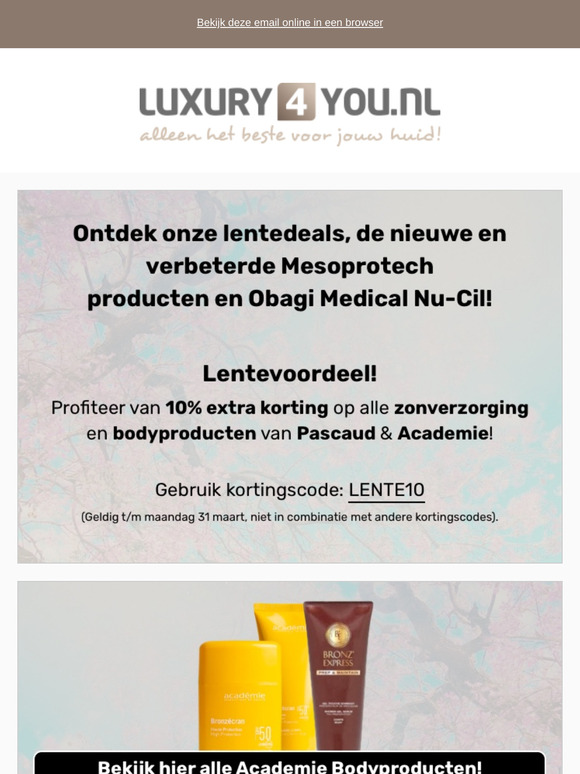 Ontdek onze lentedeals, de nieuwe en verbeterde Mesoprotech producten & Obagi Medical Nu-Cil!