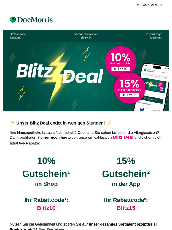 ⚡ Endspurt! Ihre 15 % Blitz-Rabatt² laufen ab!