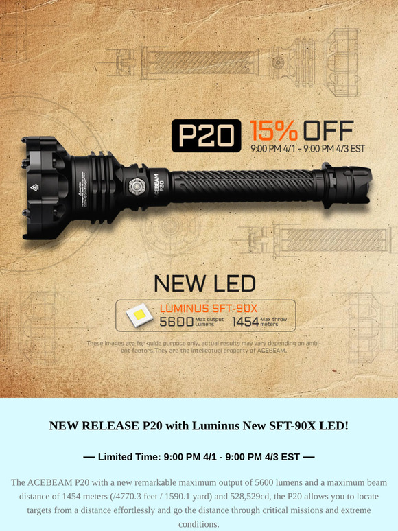 Be the first to know ACEBEAM P20 with SFT-90X LED
