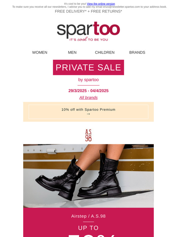 You will love this week!✨ Up to 50% off Airstep / A.S.98, Kickers, Moony Mood, Petit Bateau and Crocs with free delivery