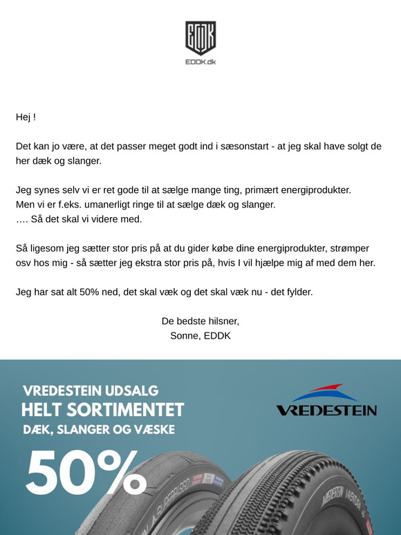 Spar 50% på alle dæk og slanger