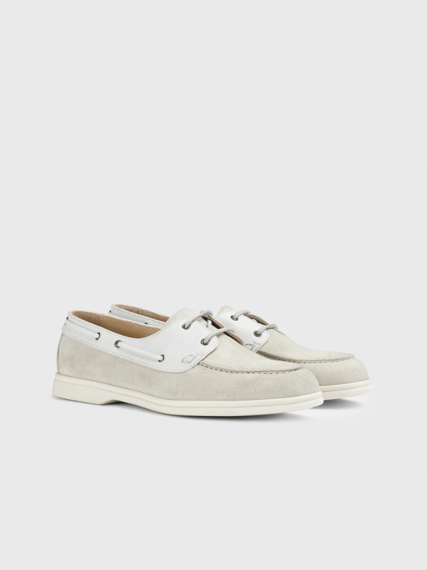 White suede and leather two-hole lace-up