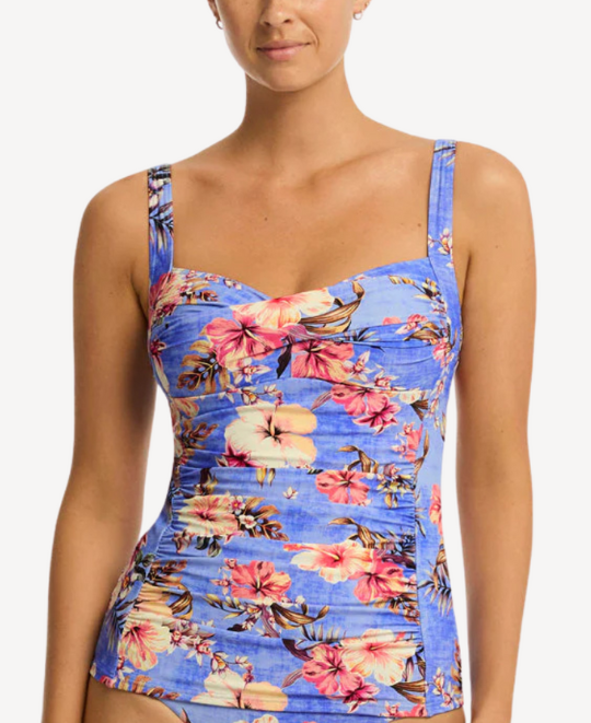 Blue Hawaii Twist Front Tankini Top