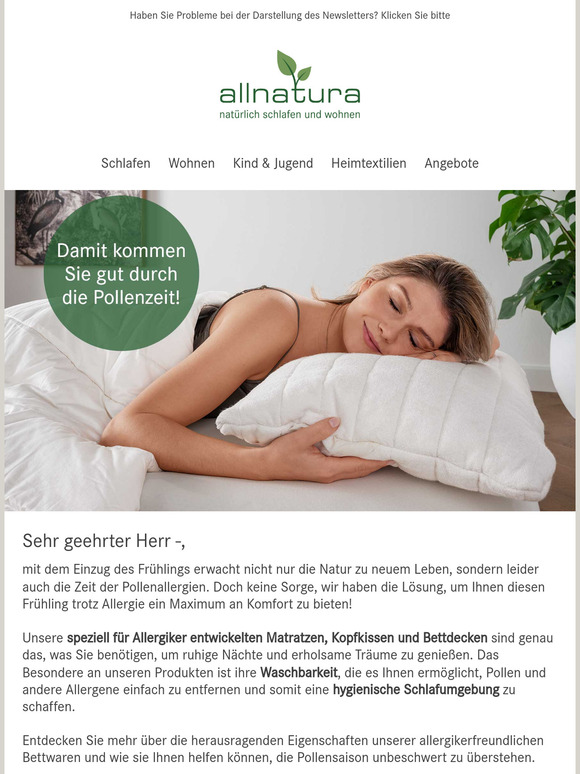 Erfrischender Schlaf trotz Pollenzeit dank allnatura!