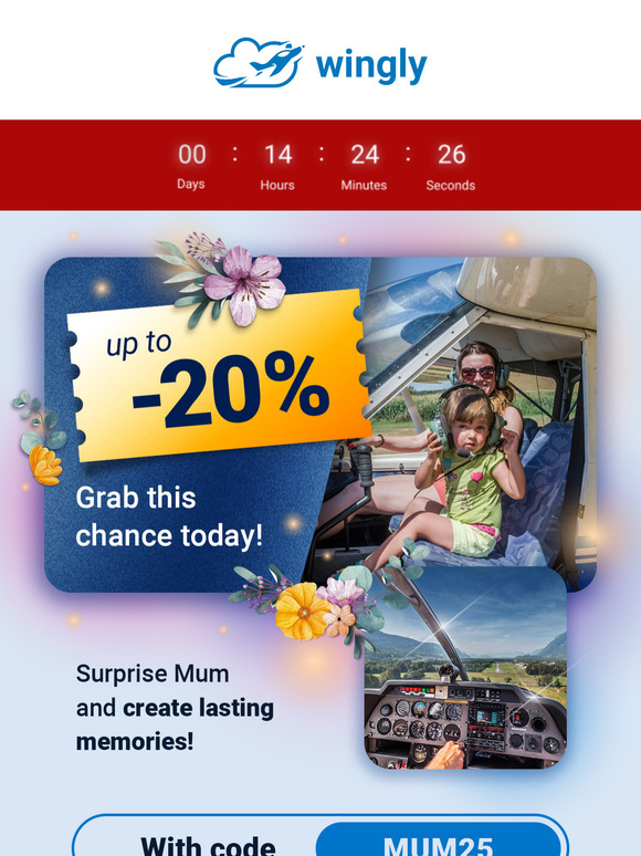 Last chance! 20% off Wingly gift cards for Mother’s Day 🛩️💖