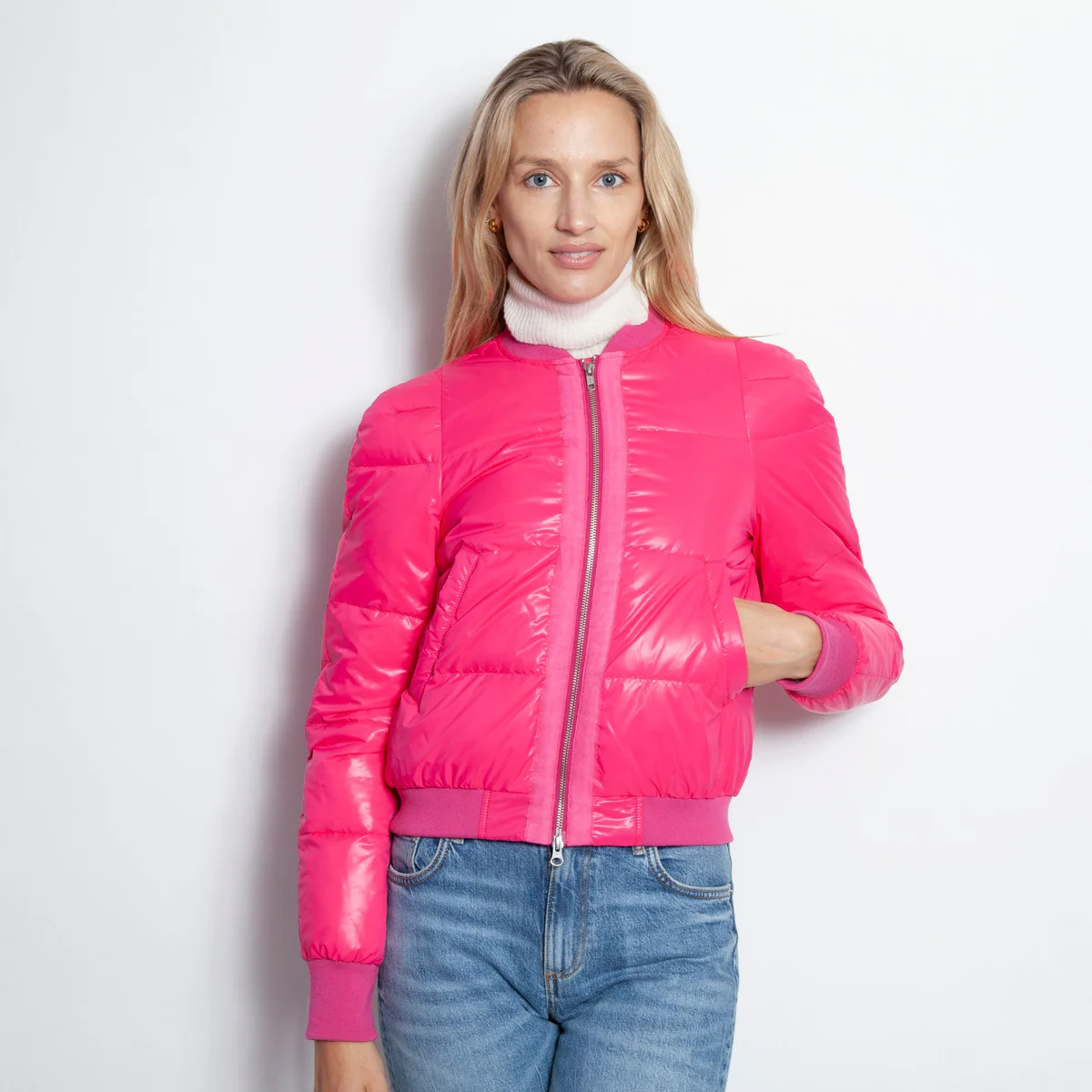 Puff  Sleeve Puffer Hot Pink