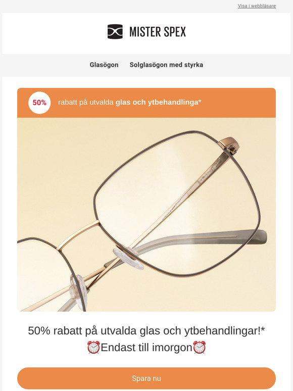 ⏰ Endast till imorgon: 50% rabatt på glasögonglas