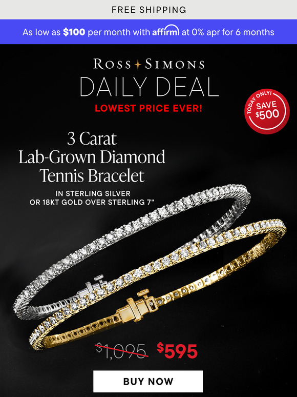 💎 Daily Deal: save $500 on our 3 carat lab-grown diamond tennis bracelet 💎