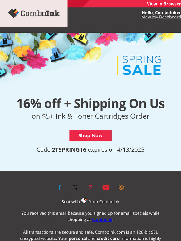 Your  ink order with 16% off is ready now.