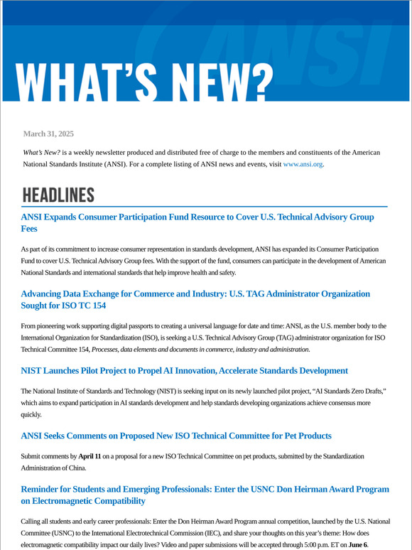 ANSI What's New March 31, 2025
