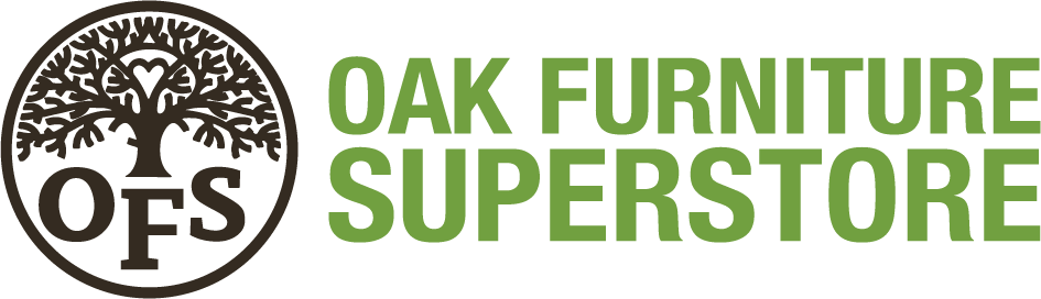 Oak Furniture Superstore text in green colours.
