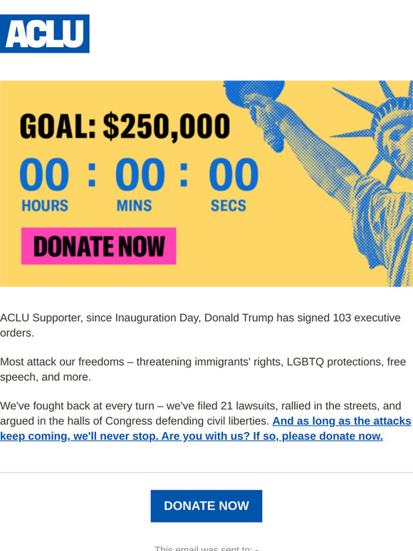 We won’t stop, ACLU Supporter