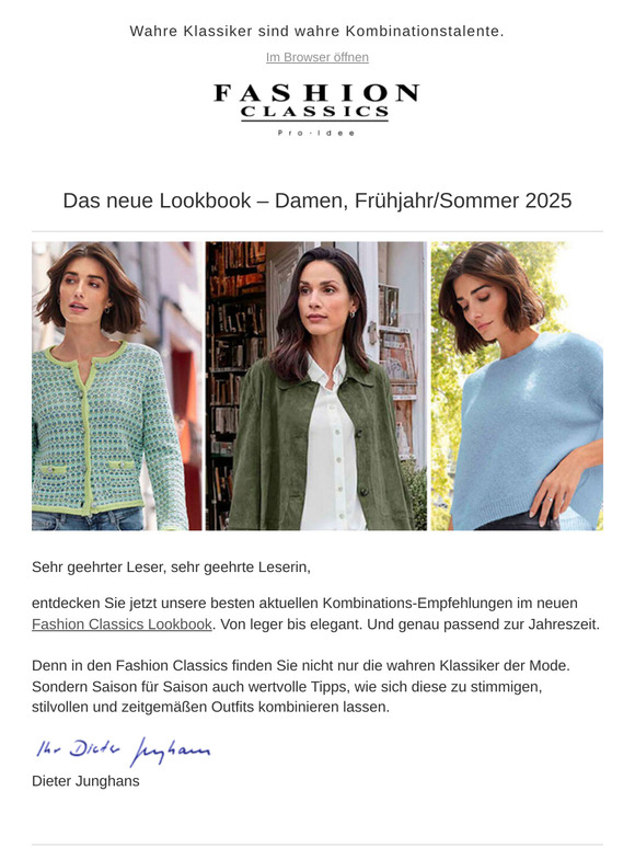 Fashion Classics kombiniert: Das neue Lookbook – Damen, FJS 25