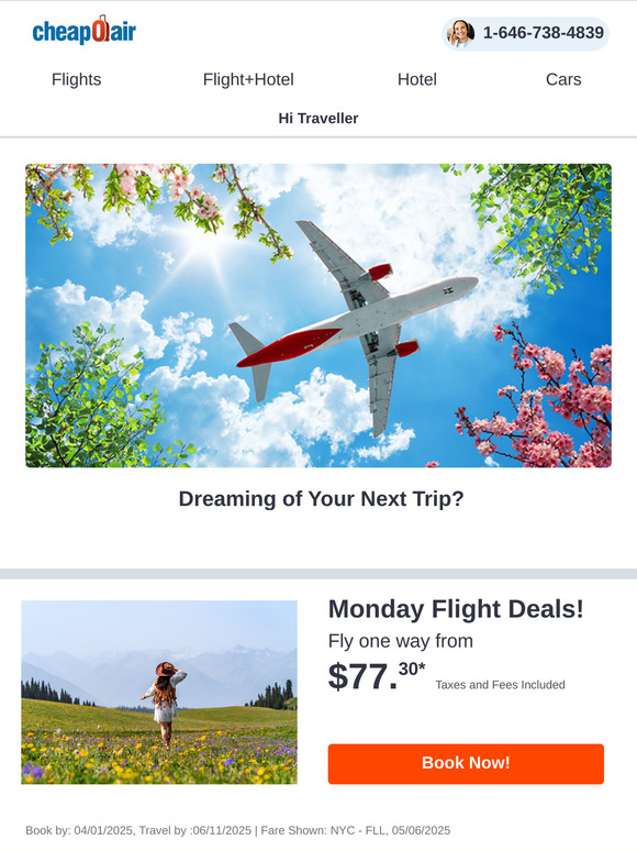 ✈ Monday Flight Deals!  Fly from $77.30