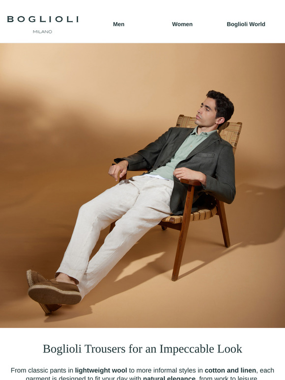 Elegance starts with details: discover the new Boglioli trousers.