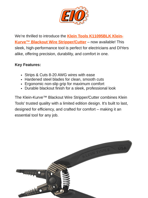 Limited Edition: Klein Tools K11095BLK Klein-Kurve™ Blackout Wire Stripper/Cutter!