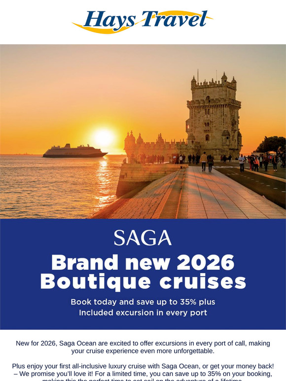 Save up to 35% on your booking with Saga Ocean