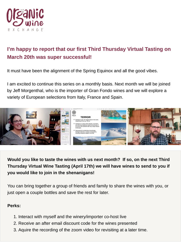 New offering: Tasting subscriptions w/ live virtual events