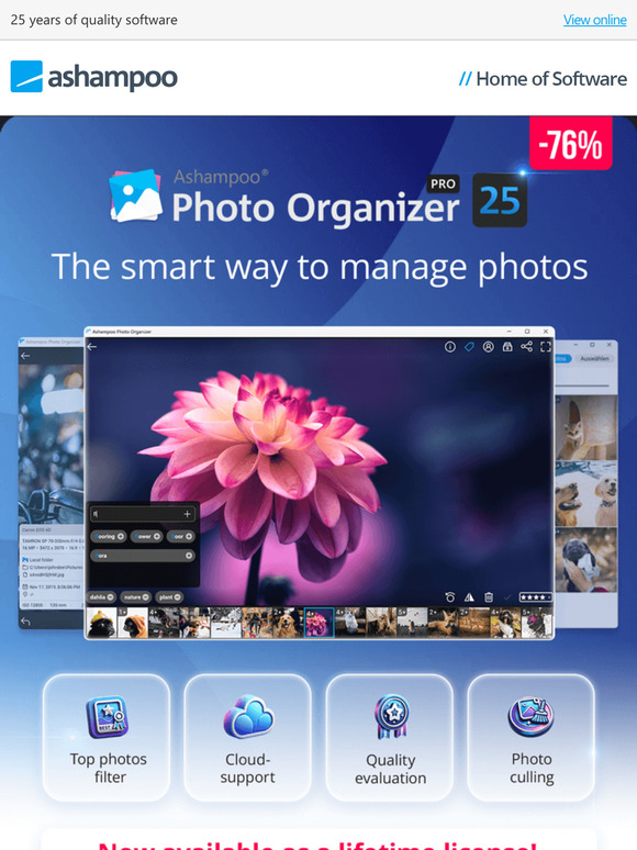 76% discount on Ashampoo Photo Organizer Pro 25