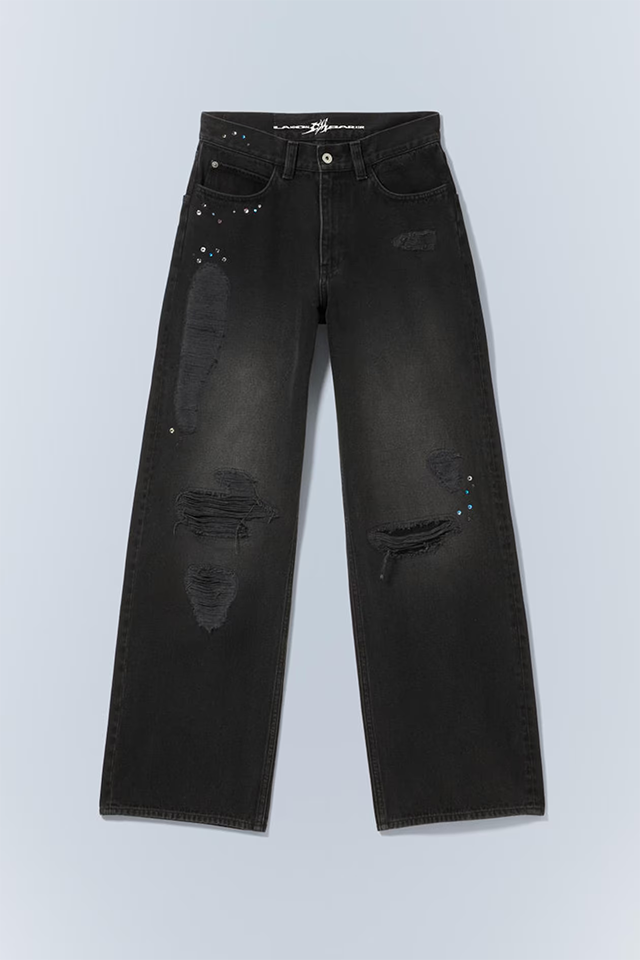 CM X LB LOOSER BLACK CRYSTALLISED UNISEX JEANS