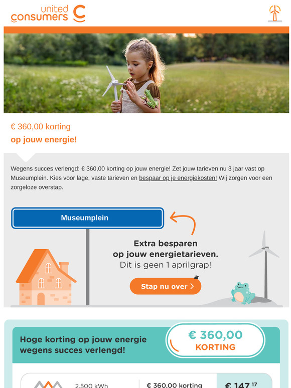 Dit is geen grap: E 360,00 energiekorting wegens succes verlengd! Zet jouw tarieven nu 3 jaar vast op Museumplein en bespaar