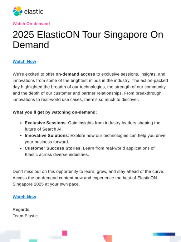 Your On-Demand Access to ElasticON Singapore 2025 – Watch Now!