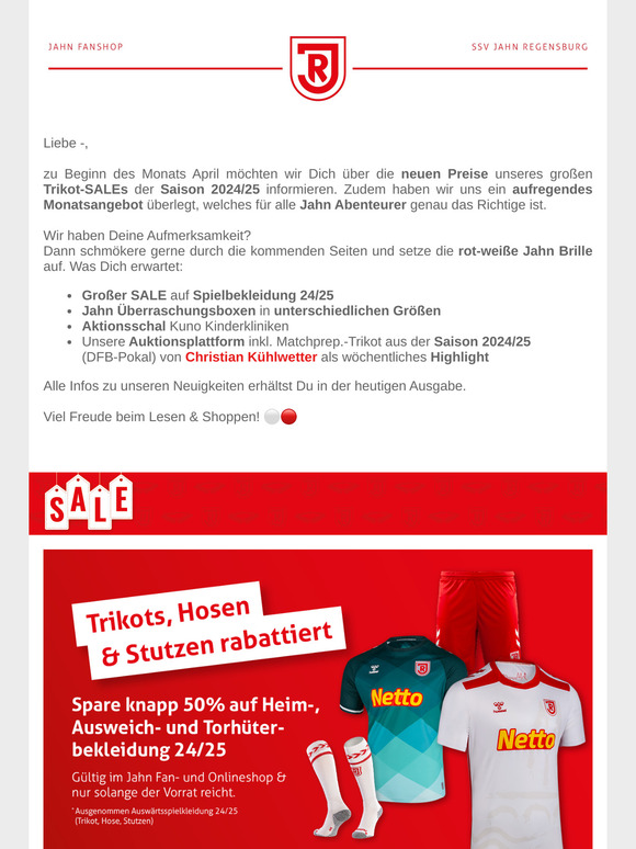 Jahn Fanshop | Aktuelle Trikots, Hosen & Stutzen knapp 50% reduziert ⚪🔴